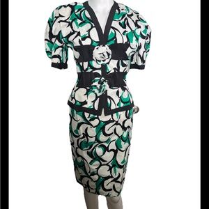 Vintage 80s Victor Costa Peplum Skirt Set Bold Floral Palm Beach Chic Sz4